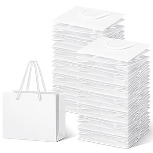 Yeaqee 50 Pcs White Gift Bags with Handles Small Paper Gift Bags Bulk 4 x 5 x 2 Inch for Wedding Baby Shower Favor Birthday Party Wrapping Supplies Presents
