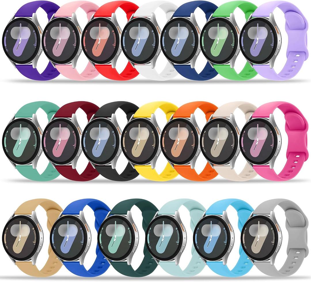 20 Pack Bands Compatible with Samsung Galaxy Watch 7 6 5 4 FE 40mm 44mm/6 4 Classic 43mm 47mm 42mm 46mm/5 Pro 45mm/Active 2 Band, 20mm Soft Silicone Sport Replacement Strap for Women Men