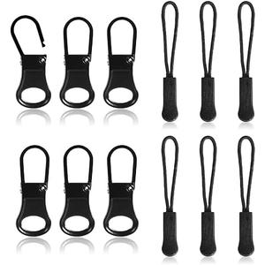 12pcs Zipper Tabs Pull Replacement, Rubber & Metal Zipper Pull Zipper Repair Kit for Luggage Jackets Jeans Wallets Handbags (Black) 8 Pack