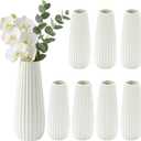 Qinyoung White Ceramic Bud Vase Set of 4, 8'' Small White Flower Vase for Centerpieces Floral Decor for Wedding Party Dining Table Home Decoration(Minimalist)