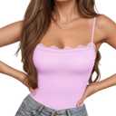 MANGOPOP Women's Lace Cami Thong Bodysuit Double Lined Square Neck Backless Body Suit Adjustable Spaghetti Strap Tank Tops (XL)