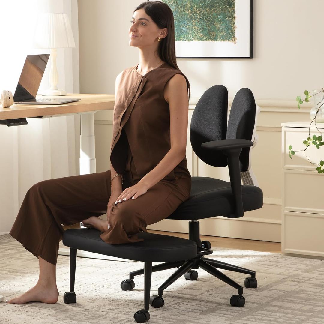 AreShark Criss Cross Office Chair with Armrest Wheels & Stretchable Rotating Footrest, Ergonomic Cross Legged Swivel Chair with Back Support& Adjustable Height for Yoga Kneeling Meditation Home Office (Black)