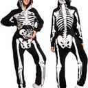 Tipsy Elves Halloween Skeleton Costume for Women - Comfy Easy Adult Onesie Jumpsuit - Front and Back Print with Zip Up Mask (Small, Black Pregnant Skeleton)