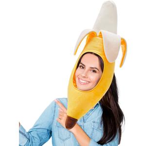 Banana Hat Costume, Plush Fruit Headwear for Adults, Party Costume for Halloween Dress Up and Crazy Silly Banana Hat Roleplay Cosplay