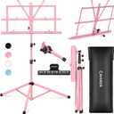 CAHAYA Portable Sheet Music Stand: Dual Use Desktop Book Holder Folding Lightweight Extra Stable Reinforced with Carrying Bag and Clip for Students Musicians Height Adjustable up to 54.3" CMS0204P