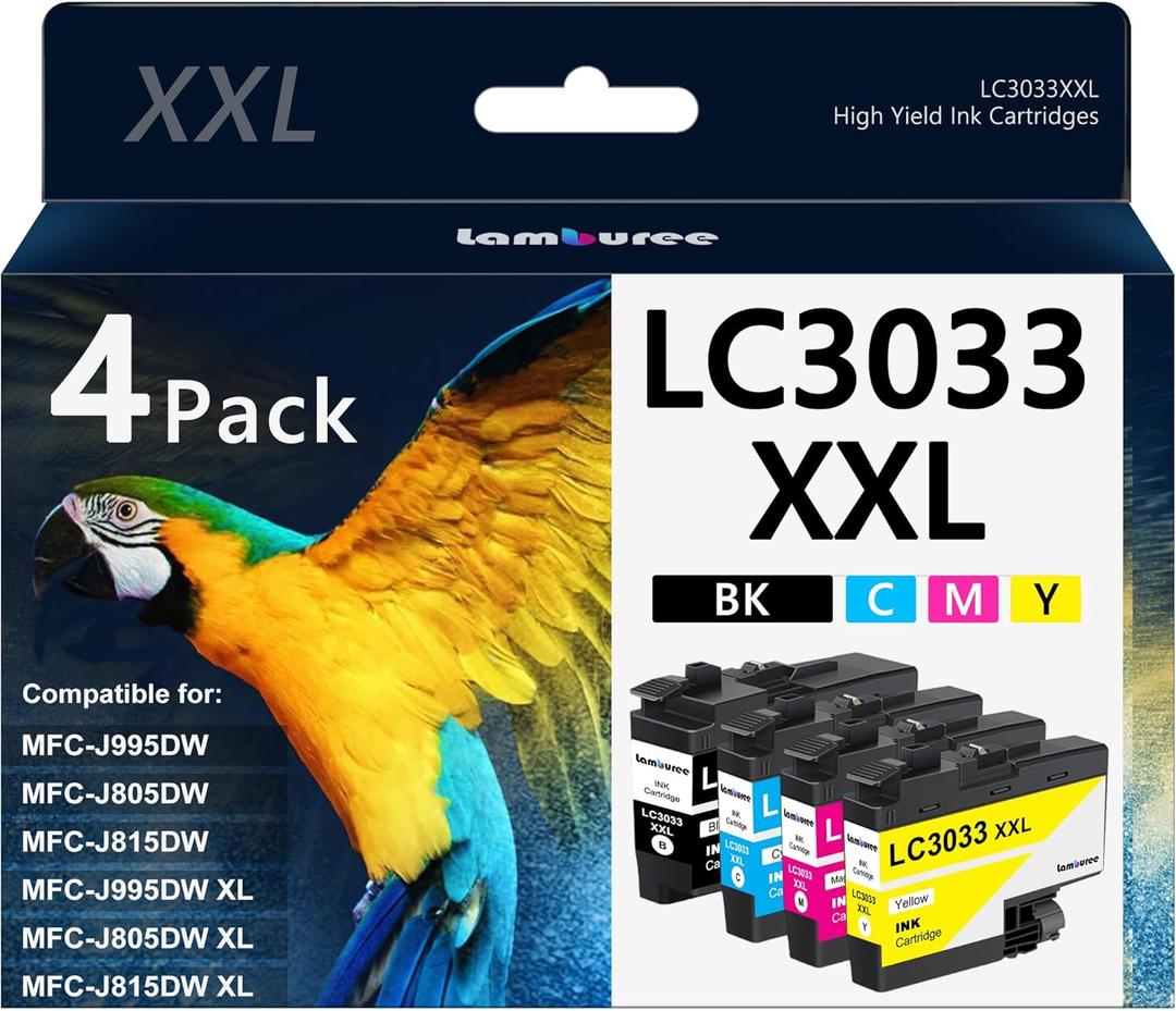 LC3033XXL Ink Cartridges with Super High-Yield Replacement for Brother LC3033 LC3035 BK/C/M/Y XXL Work with MFC-J995DW MFC-J805DW MFC-J815DW Printers (4 Pack)