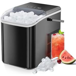 SMUG Ice Makers Countertop with Handle, Portable Ice Machine, 9 Bullet Ice Cubes in 6 Mins, 26lbs in 24Hrs, Auto-Cleaning, with Basket and Scoop, for Home, Kitchen, RV, Camping, Black