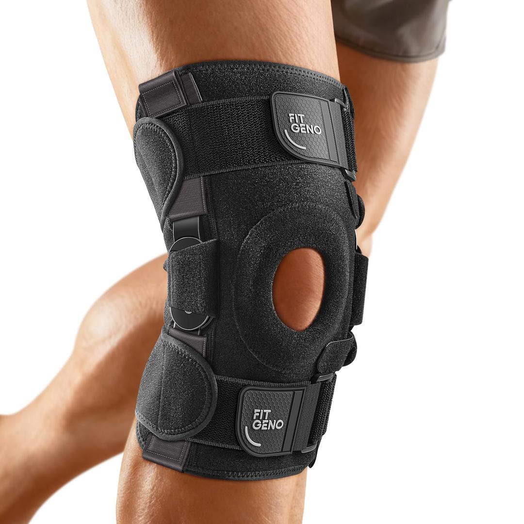 Fit Geno Hinged Knee Brace for Meniscus Tear: Adjustable Support for Knee Pain w/Built-in Side Stabilizers & Removable Metal Hinges for ACL MCL Injury or Surgery Recovery - Men and Women (Plus fits XXL/3XL/4XL, Black)