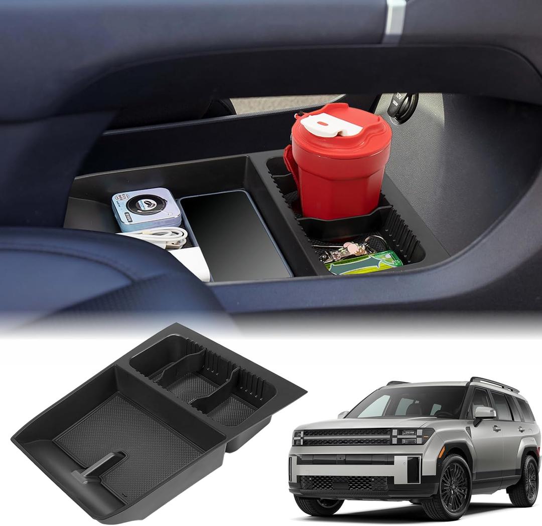 Center Console Organizer Tray Compatible with 2024 2025 Hyundai Santa Fe Interior Storage Box Insert Secondary Accessories (Lower center console tray)