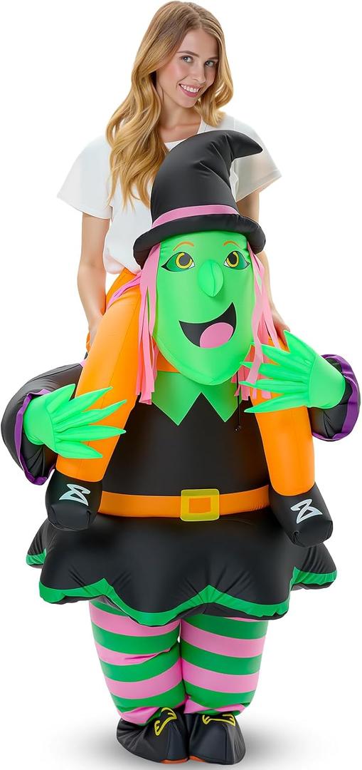 Inflatable Piggyback Costume for Adult, Funny Blow up Halloween Ride on Suit,Witch,Clown Cosplay