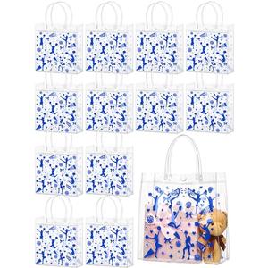 Sweetude 24 Pcs Cheer Clear Treat Bags with Handles for Cheer Team Cheerleader Gift Bag Bulk Cheerleader Party Supplies (Blue)