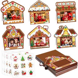 48 Sets Christmas Photo Cards with Envelopes Stickers Christmas Cards with 4 x 6 Photo Insert Picture Frame Holders for Xmas Holiday Greeting Supplies (Gingerbread House, White)