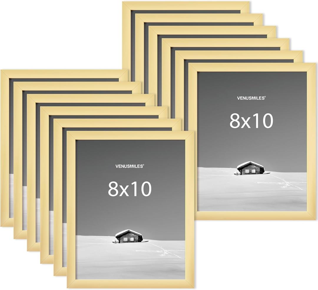 8x10 Picture Frame, Display 8x10 Photo Frames - High Definition Plexiglass - Vertical and Horizontal Display - Wall Hanging or Table Top Frame - Gold, 12 Pack