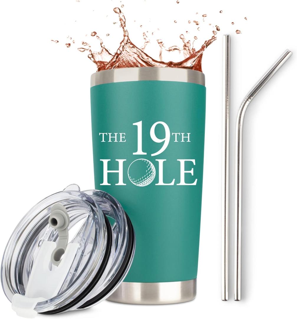 JENVIO Gifts for Golfers | The 19th Hole | Stainless Steel Travel Tumbler with 2 Lids Straws Gift Box and Card | Unique Father Funny Golf Stocking Stuffer Husband Dad Valentine's Day