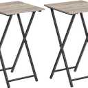 HOOBRO Folding TV Tray Table, Set of 2 Wooden TV Tray, Portable Sofa Side Snack Table, Industrial Desk for Small Spaces, Space-Saving, Easy to Install and Fold, Greige and Black BG27BZP201