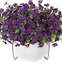 HyeFlora Artificial Fake Hanging Plants Flowers Basket for Outdoor Outside Porch Spring Decoration, Faux Silk Purple Daisy Realistic UV Resistant in Planter for Home Patio Balcony Garden Yard, Purple 2