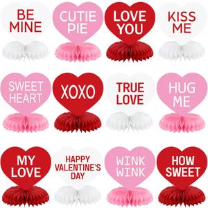 12 Pcs Valentine's Day Honeycomb Centerpieces Valentines Decorations 3D Paper Valentine Heart Honeycomb Valentine Conversation Hearts Decorations for Valentine's Day Party Table Decor