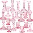 Mumufy 20 Pcs Glass Crystal Taper Candle Holders Clear Glass Candlestick Holder Fit 0.8 Inch Candles Crystal Decorative Candle Stand Centerpiece Table Wedding Dining Party(Pink)