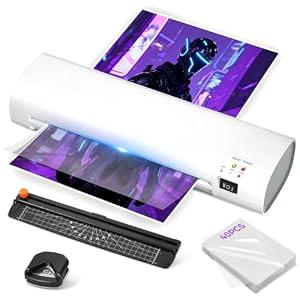 A4 Thermal Laminator Machine 9 Inch Portable, Anti-Jam Laminator with Built-in Trimmer & Corner Rounder, Complete Laminating Kit with 40 Sheets for Home, Office, School, Business White