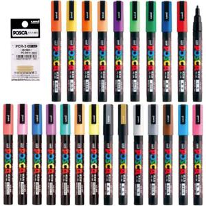 Posco Marker Sanetomo Fine Point Tip width 0.9-1.3mm 24 colors PC-3M, For Fabric, Glass, Metal Paint, Including Pens Tip Refill PCR-3