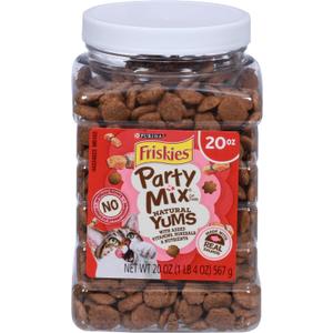 Purina Friskies Natural Cat Treats Party Mix Natural Yums With Real Salmon and Added Vitamins, Minerals and Nutrients - 20 Oz. Canister (EXP 12/01/26)