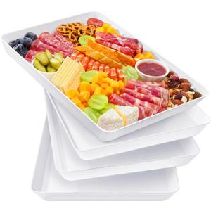 Lifewit Serving Tray for Party Supplies, Reusable Serving Platter for Catering, Snack, Fruit, Charcuterie, Appetizer, Plastic Food Trays, Hosting Essentials, BPA Free, 4 Pcs, Extra Large(16" x 12")