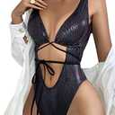UCadego Women's Metallic Snakeskin One Piece Swimsuits Rave Outfit Bathing Suits A Black M