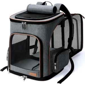 Lekereise Pet Carrier Backpack Expandable Cat Backpack for Medium Dogs and Large Cats 20-25 Lbs,14L * 12.5" W * 16.14" H, Grey