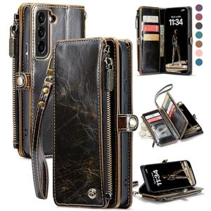 Defencase Compatible with Samsung Galaxy S22 Plus Case Wallet with RFID Blocking Card Holder for Women, PU Leather Magnetic Snap Flip Zipper Strap Phone Case Fit for Galaxy S22 Plus 5G 6.6", Coffee