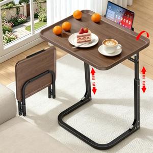MLZLLL Heavy Duty C-Shaped End Table, Raised Edge Snack Table, Height & Tilt Adjustable TV Tray Table, Easy to Install, TV Dinner Tray Table for Couch, Bed, Work & Eating, Foldable & Easy Storage