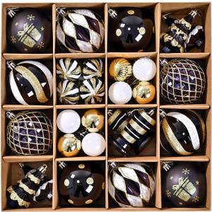 Christmas Ball Ornaments Set, 40ct 3.15 inches Black Gold White Assorted Xmas Tree Ball Ornaments, Shatterproof Christmas Tree Hanging Ornaments for Xmas Decoration