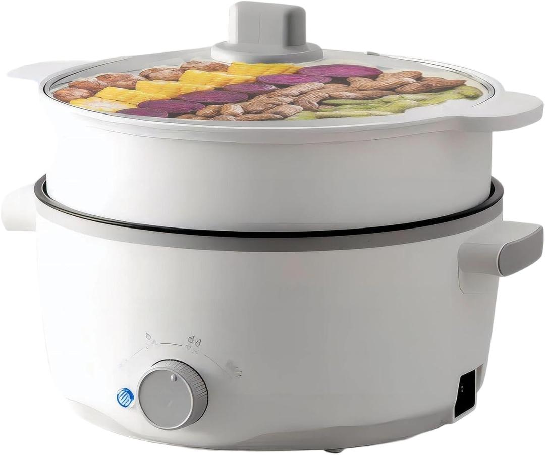 Hot Pot Electric with Steamer, 3L Ramen Cooker, Portable Cooker, Non-Stick Frying Pan, Saut Pan (Hot Pot + Steamer) (Hot Pot + Steamer)
