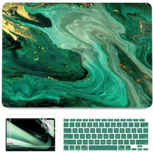 B BELK Compatible with MacBook Air 13 inch Case 2021 2020 2019 2018 M1 A2337 A2179 A1932 Touch ID, Plastic Hard Shell+2 Keyboard Cover+Screen Protector for MacBook Air 13.3 inch Case, Green Marble