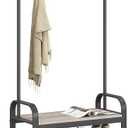 VASAGLE Coat Rack, Hall Tree with Shoe Bench for Entryway, Entryway Bench with Coat Rack, 4-in-1, with 9 Removable Hooks, a Hanging Rod, 13.3 x 28.3 x 72.1 Inches, Greige and Black UHSR40MB