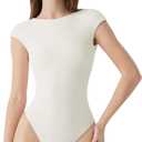 SUUKSESS Women Backless Y2k Short Sleeve Bodysuit Double Lined Open Back Sexy Basic Top