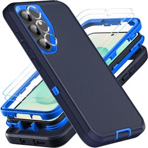 for Samsung Galaxy S25 Plus Case, Military Grade 3 in 1 Heavy Duty Shockproof/Drop Proof/Dust Proof Case with 2Pcs Tempered Glass Screen Protector & 1PcsCamera Lens Protector (Navy Blue)