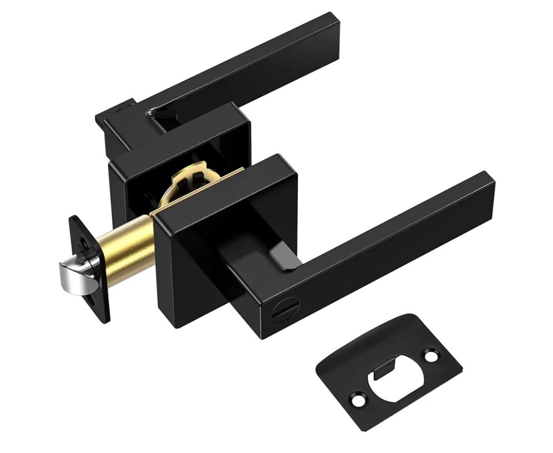 TICONN Matte Black Door Handle Heavy Duty, Reversible Square Door Lever for Bedroom, Bathroom, Rooms (Privacy, 1 Pack)