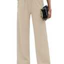 Heymoments Women Wide Leg Pants Light Khaki Large High Waist Loose Casual Pants Adjustable Tie Knot Belted Long Straight Trousers with Pockets Large