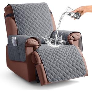 KinCam 100% Waterproof Recliner Chair Cover, Reclining Couch Covers for Pets, Dogs, Recliner Couch Slipcover Furniture Protector with Elastic Straps for Kids(30", Dark Gray)
