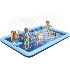 107"x 67" Splash Pad for Dogs, Non-Slip, Rantangle Splash Pad for Kids Ages 4-8, Large Splash Pads for Toddlers 1-3, Dog Sprinkler Shallow Pool, Outdoor Water Toys for Backyard, Teal