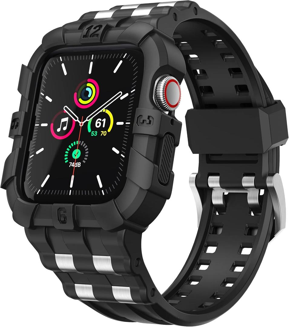 T-ENGINE Compatible with Apple Watch Series 9 8/7 45mm SE 6/5/4/3 44mm 42mm, Rugged Case with Band for Men Women (45mm/44mm/42mm,41mm/40mm/38mm) (Black)