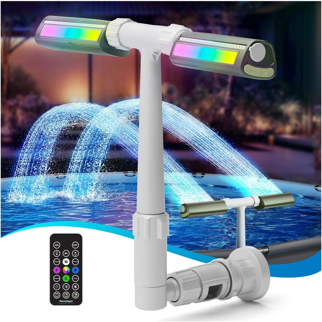 Pool Fountain with 8-Color 4-Mode LED Lights, Above/Inground Pool Fountain Lights with Remote, 360 Adjustable Pool Sprinkler for Relaxation & Cooling 10-20F
