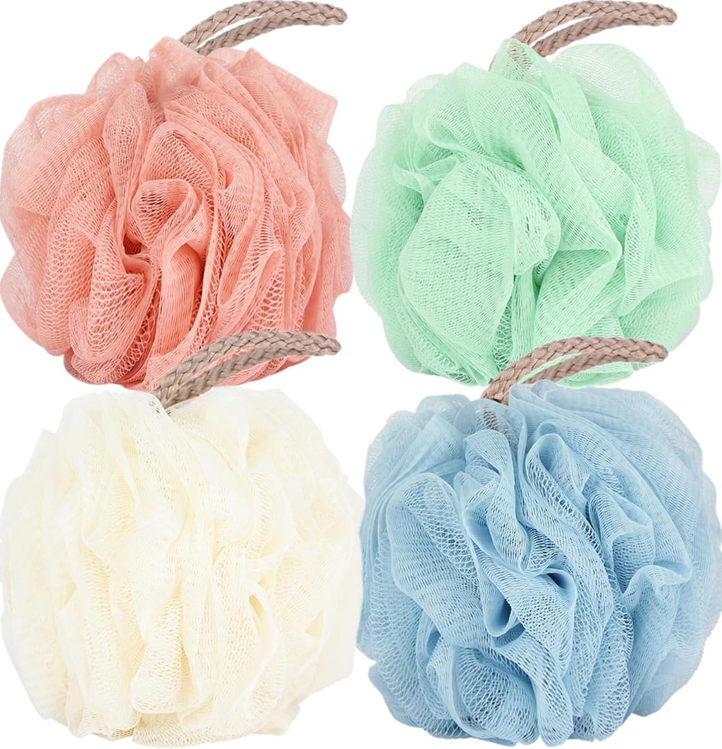 Fu Store Loofah Sponge 60g Shower Loofahs 4 Colors Bath Sponges Mesh Balls for Body Scrubber Exfoliator Wash Back Scrubber Bathroom Men Women - 4 Pack Scrubbers Cleaning Bathing Accessories