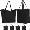 Koolmox 6Pack 22x16x7.8'' 12Oz Heavy Duty Canvas Tote Bag with Zipper, Reinforced Handles Wide Bottom, Large Canvas Bag, Extra Big Grocery Shopping Beach Reusable Totes Bags Vacation Bags Plain Black