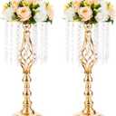 2 Pcs 19.3 inches Gold Centerpieces Table Tall Crystal Flowers Stand Wedding Road Lead Flower Holders Crystal Chandelier Metal for Reception Tables Supplies