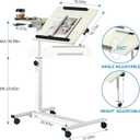 Panta Height Adjustable Rolling Laptop Stand, Overbed Table with 2 Tilting Desktops, Mobile Laptop Table for Couch with Cup Holder, Mobile Computer Workstation for Office, Home and Hospital,Maple