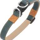 kufun Retro Superfiber Leather Pet Collar Cat Dog Collars(Green,L:14-23" Neck)