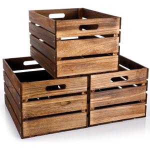 Weysat 3 Pack Large Wood Crates Box for Storage 16 x 12 x 9.5 Inches Unassembled Wooden Milk Crates with Handle Decorative Nesting Box for Display Rustic Decor DIY Office Home Retail Art Craft (Brown)