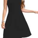 Nclook Womens Summer Casual Dresses Sweet Cute Crew Neck Midi Dress (Small, Black)