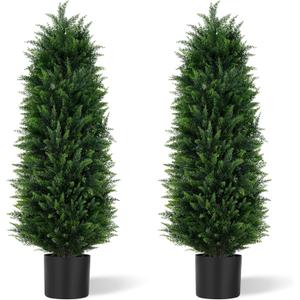 Artificial Cedar Trees 5FT, UV Resistant Faux Tree Potted Plants with Trunk 59in Fake Cypress Tree for Indoor Outdoor Garden Decor-2pack